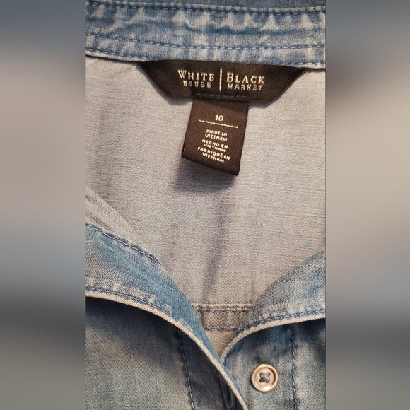 White House Black Market Blue Chambray Long Sleeve Button Down Shirt Size 10 - Picture 5 of 9